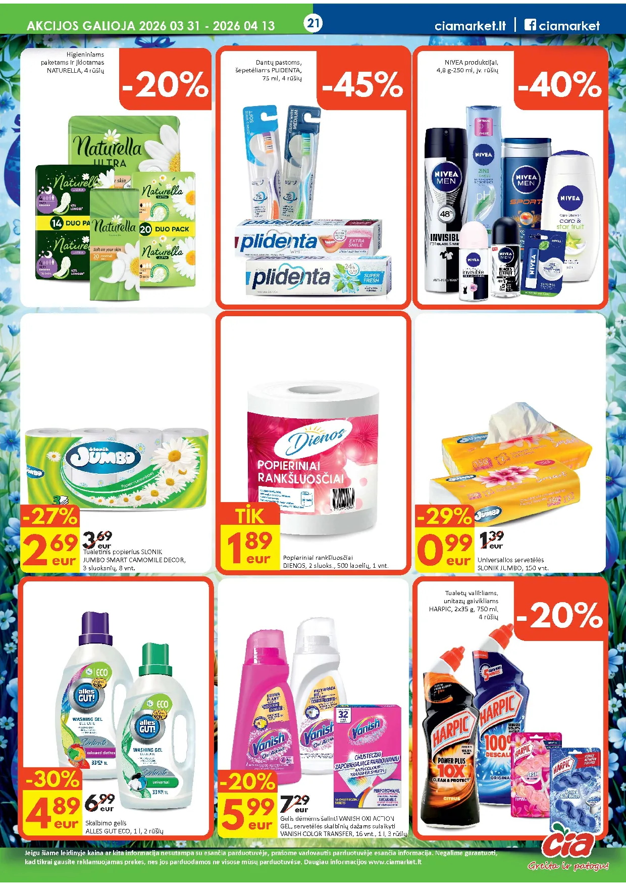 Čia Market akcijos šią savaitę. Galioja nuo 2026-03-31 iki 2026-04-13 – 21 psl.