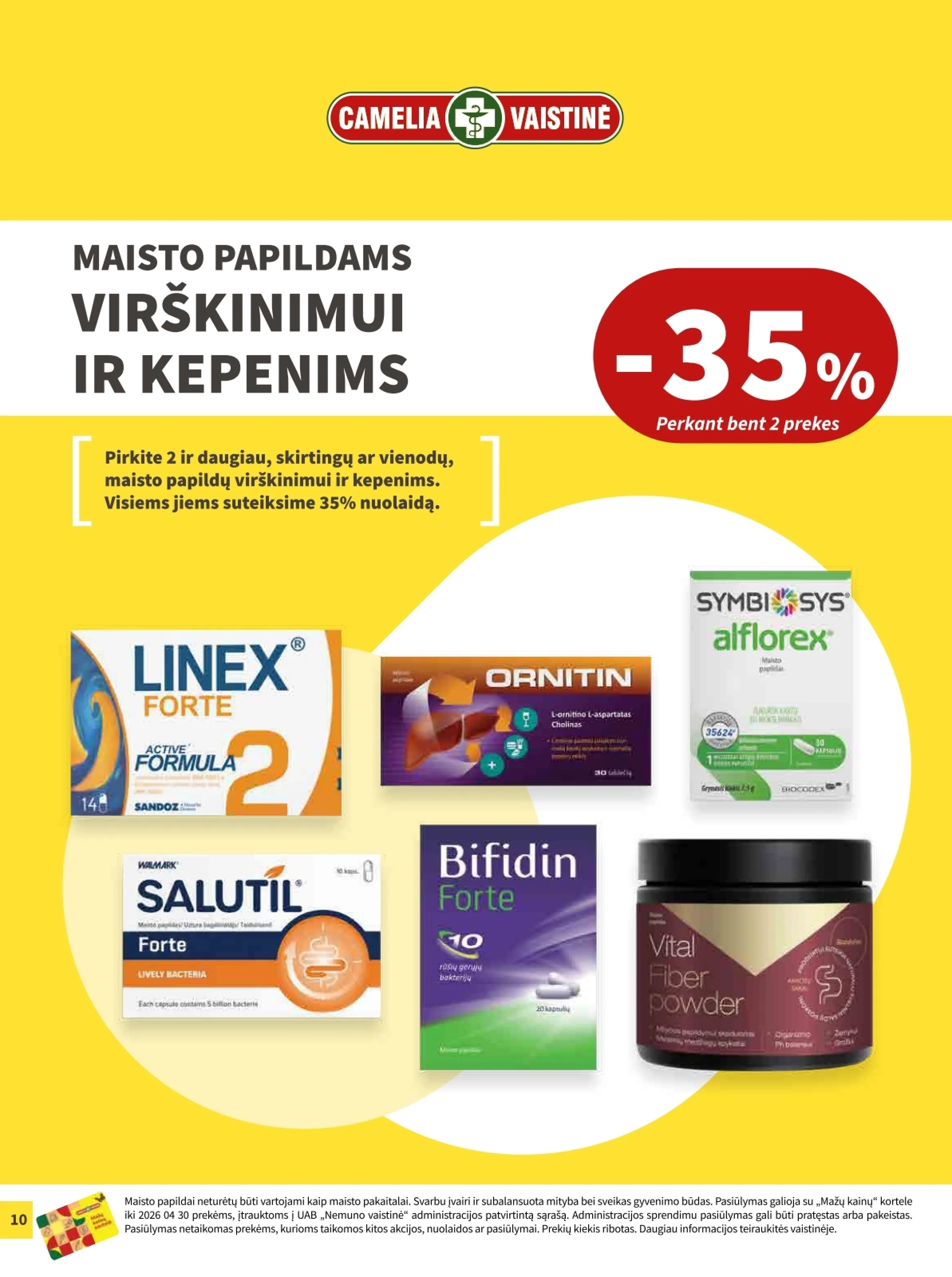 Camelia vaistinė akcijos šią savaitę. Galioja nuo 2026-04-01 iki 2026-04-30 – 10 psl.