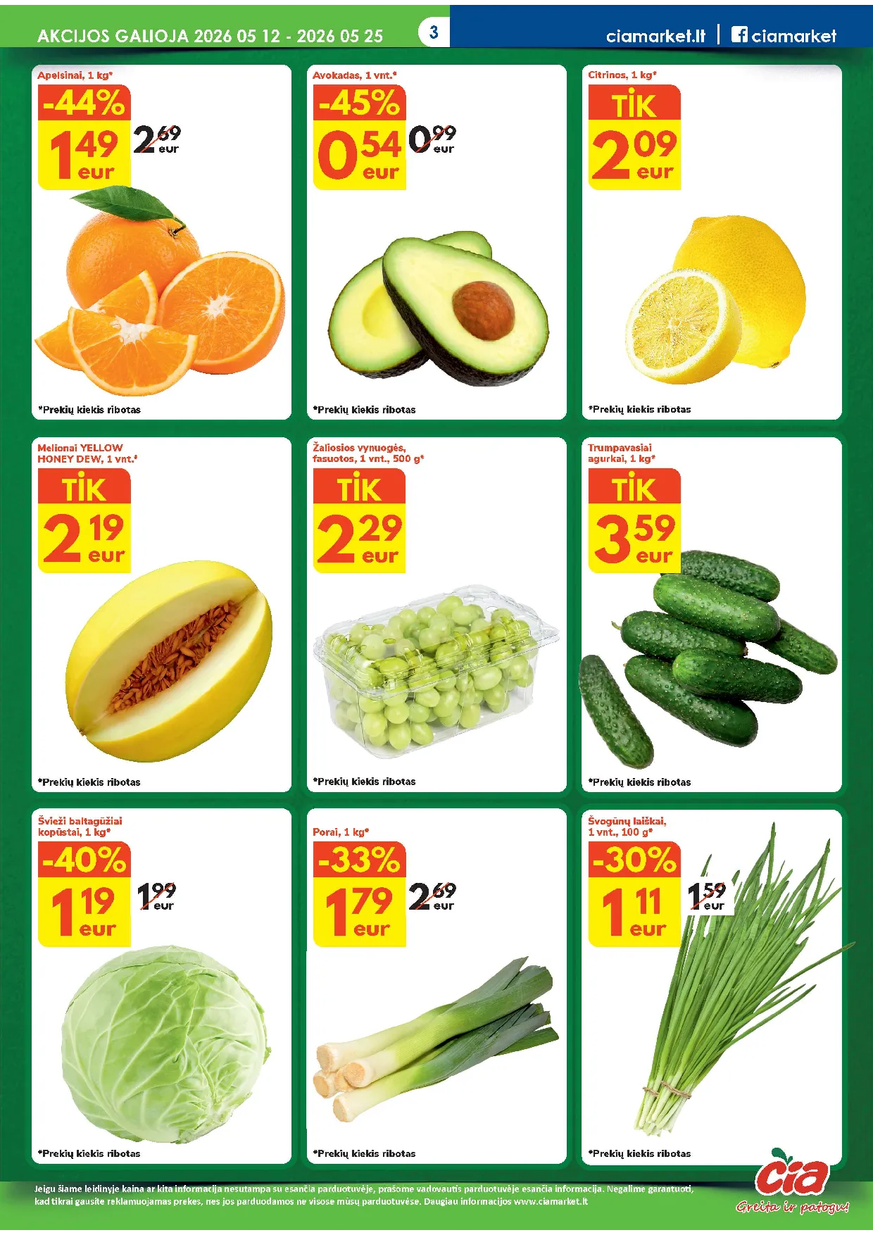 Čia Market akcijos šią savaitę. Galioja nuo 2026-05-12 iki 2026-05-25 – 3 psl.