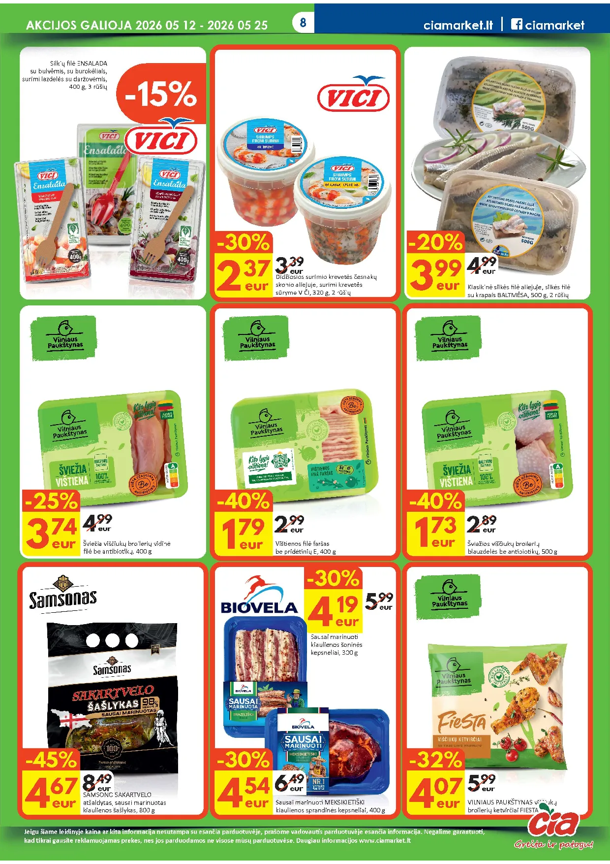 Čia Market akcijos šią savaitę. Galioja nuo 2026-05-12 iki 2026-05-25 – 8 psl.