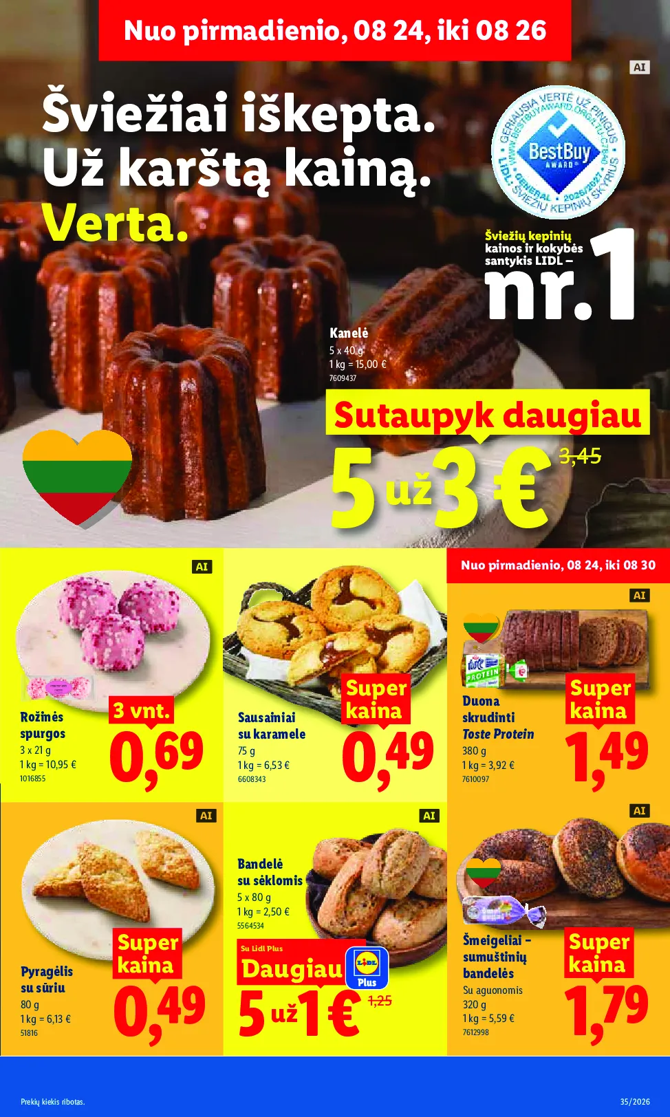 Lidl akcijos šią savaitę. Galioja nuo 2026-08-24 iki 2026-08-30 – 5 psl.