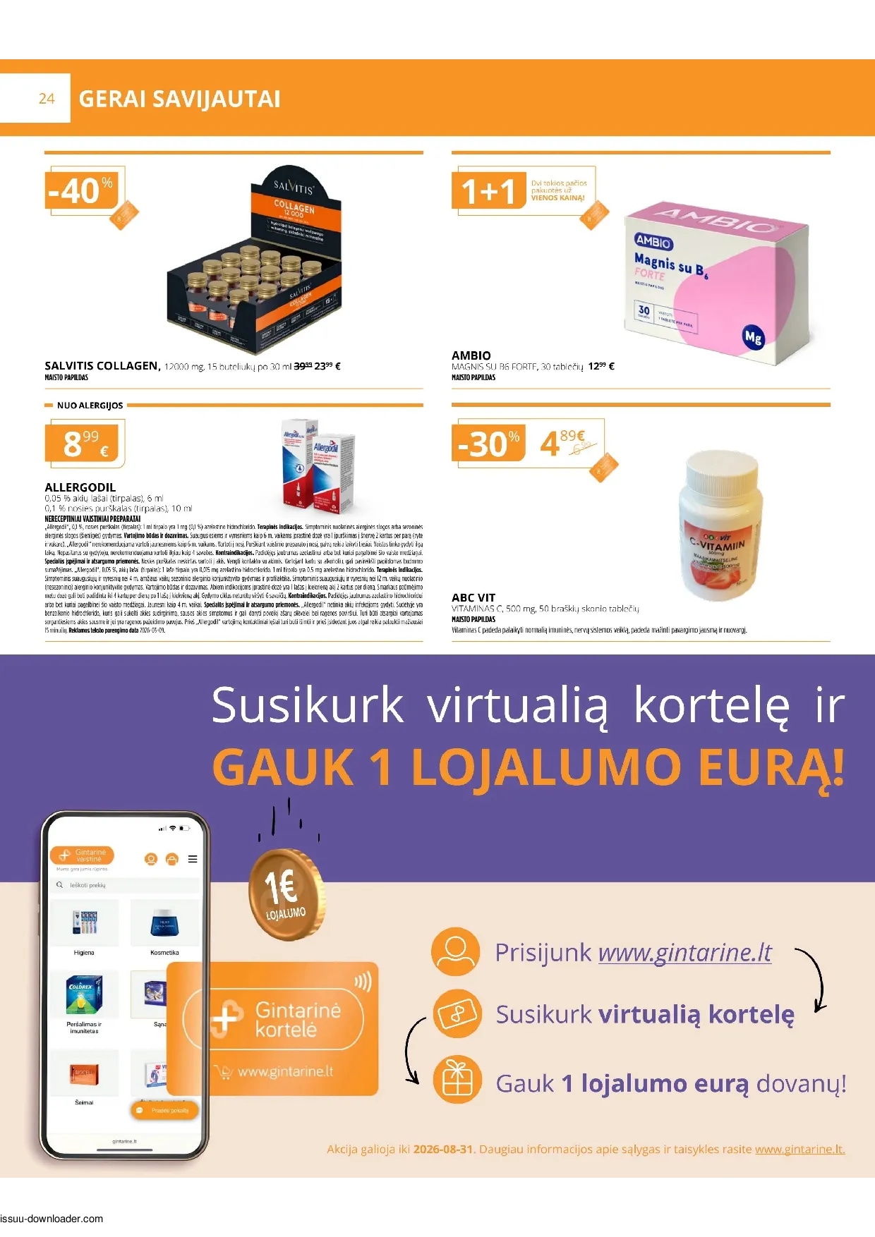 Gintarinė vaistinė akcijos šią savaitę. Galioja nuo 2026-08-01 iki 2026-08-31 – 24 psl.