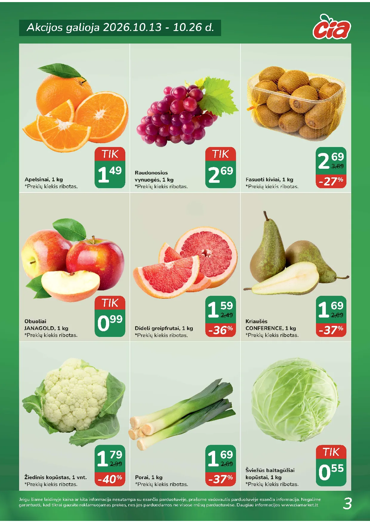Čia Market akcijos šią savaitę. Galioja nuo 2026-10-13 iki 2026-10-26 – 3 psl.